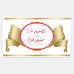 Pink & Gold Ribbon & Swirls Wedding Stickers