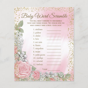 Pink Gold Rose Babys Breath Girl Baby Shower Games Flyer