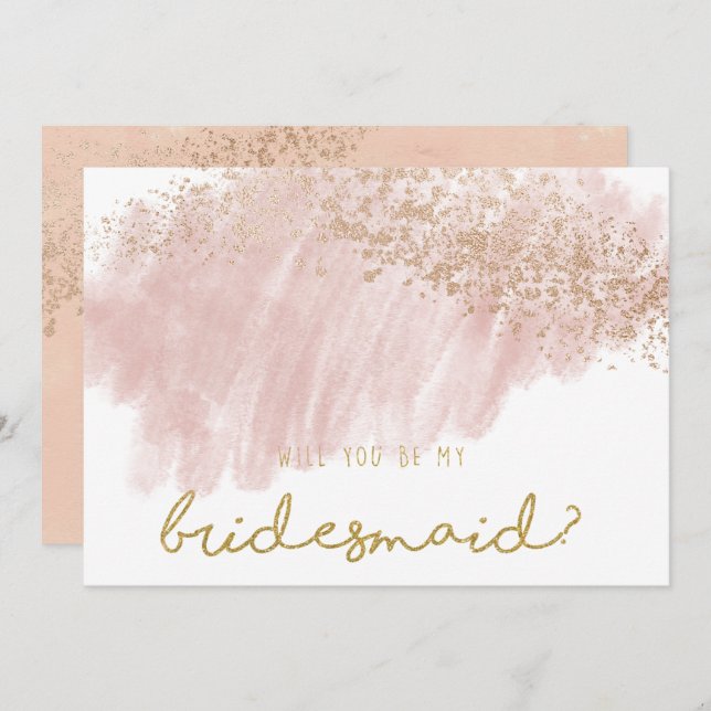 Pink gold rose blush splatter faux glitter chic invitation (Front/Back)