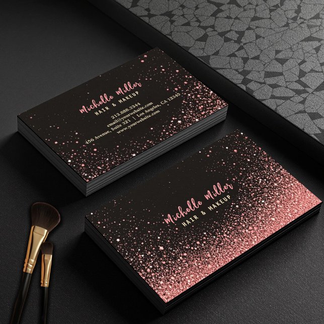 Pink Gold Rose Glitter Makeup Artist Hair Stylist  Business Card (Creator Uploaded)
