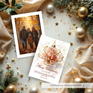 Pink Gold Rose Ornament Photo Christmas TMF26 Holiday Card