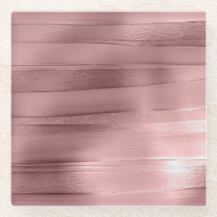 Pink gold rose ribbon texture metallic stylish glass coaster