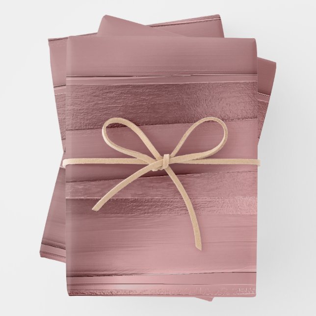 Pink gold rose ribbon texture metallic stylish  wrapping paper sheet (In situ)