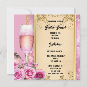 Pink gold rose sparkling wine luxurious bridal  holiday card
