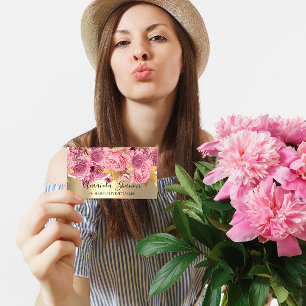 Pink Gold Roses Flower Logo Event Planner QRCode Business Card