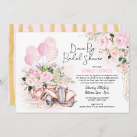 Pink Gold Roses Retro Car Drive By Bridal Shower