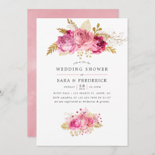 Pink & Gold Roses Watercolor Wedding Shower invite
