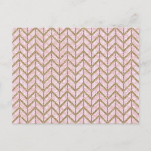 Pink Gold Royal Damask Chevron Glitter Photo Print Postcard