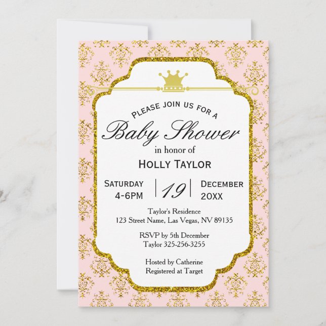 Pink Gold Royal Princess Baby Shower Invitation (Front)