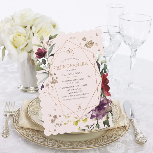 Pink Gold Scalloped Quinceañera Invitation (Creator Uploaded)