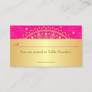 Pink, Gold Scrolls, Stars Wedding Place Card