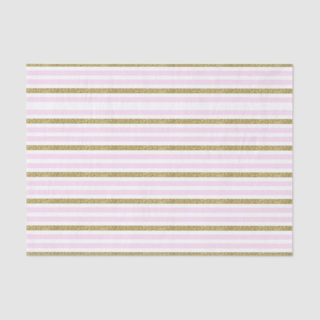 Pink & Gold Shimmer Glitter Stripes Stripe Tissue Paper (Front)