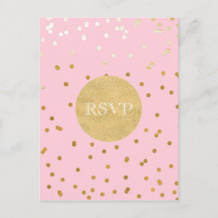 Pink & Gold Shiny Confetti Dots Chic Modern RSVP Invitation Postcard