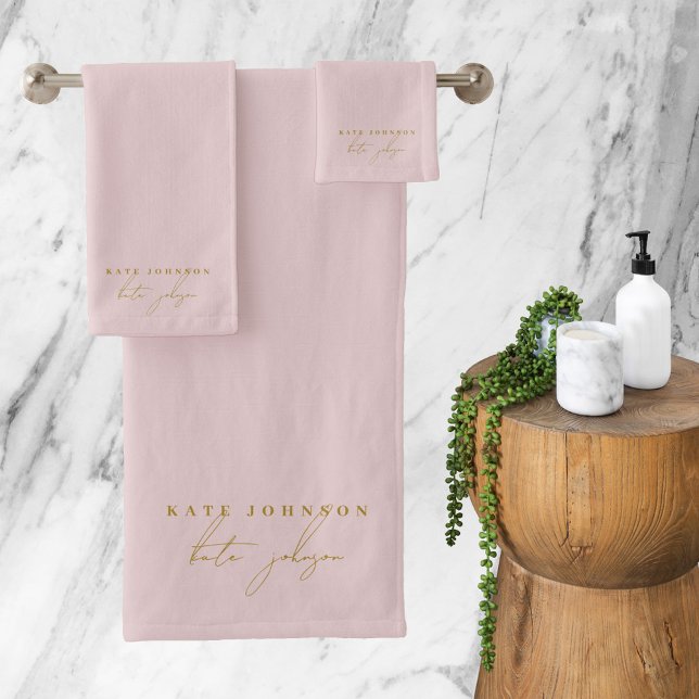 Pink Gold Signature Script Monogram Bath Towel Set (Pink Gold Signature Script Monogram Bath Towel Set)
