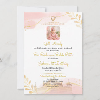 Pink & Gold Sikh Birthday & Sukhmani Sahib Invite