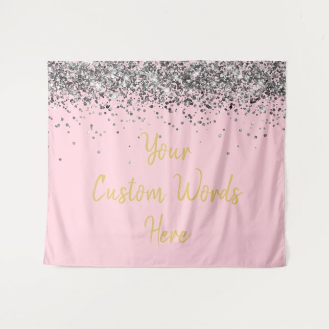 Pink Gold Silver Birthday Party Photo Booth Prop Tapestry (Front (Horizontal))