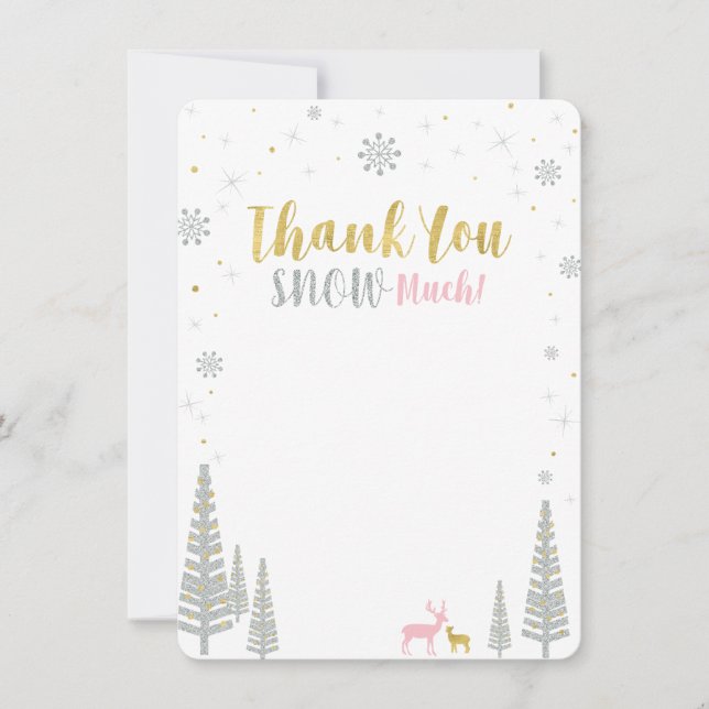 Pink, Gold & Silver Winter wonderland Thank you Card (Front)