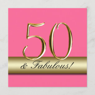 Pink Gold Simple 50th Birthday Party Invitation