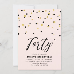 Pink & Gold Simple Forty 40th Birthday Party Invitation