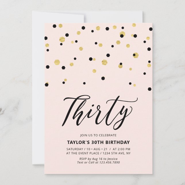Pink & Gold Simple Thirty 30th Birthday Party Invitation (Front)