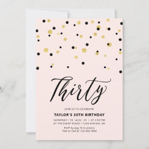 Pink & Gold Simple Thirty 30th Birthday Party Invitation