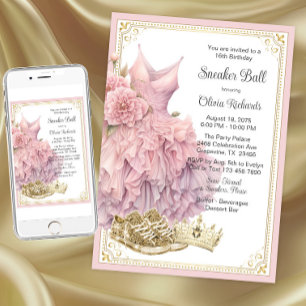 Pink Gold Sneaker Ball Birthday Party Invitation