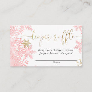 Pink gold snowflake girl baby shower diaper raffle enclosure card