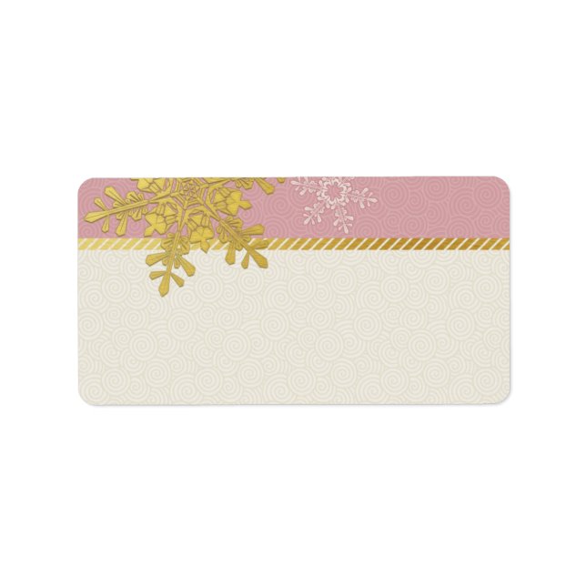 Pink Gold Snowflake Wedding Blank Address Labels (Front)