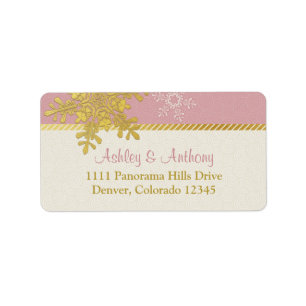 Pink Gold Snowflake Winter Wedding Address Labels