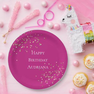 Pink Gold Sparkle Confetti Birthday Paper Plate