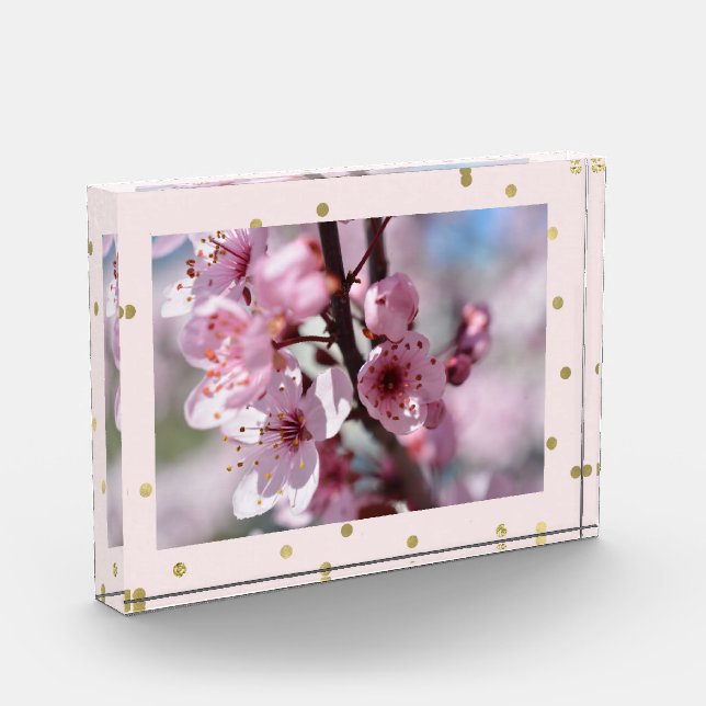 Pink Gold Sparkle Confetti Personalised Photo Block (Left)