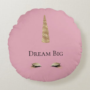 Pink Gold Sparkle Glam Unicorn  Round Cushion