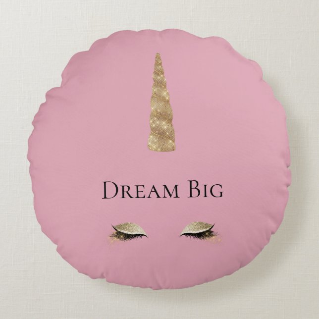 Pink Gold Sparkle Glam Unicorn  Round Cushion (Front)