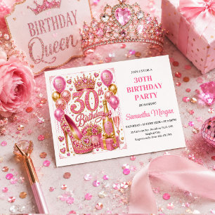Pink Gold Sparkle Glitter Thirty Birthday Party In Invitation