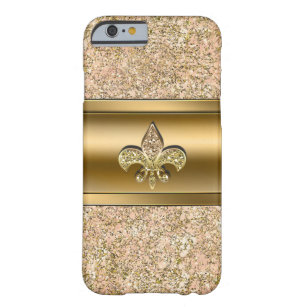 Pink & Gold Sparkle Glittery Fleur de lis Chic Barely There iPhone 6 Case