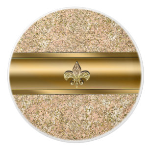 Pink & Gold Sparkle Glittery Fleur de lis Chic Ceramic Knob