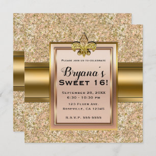 Pink & Gold Sparkle Glittery Fleur de lis Party Invitation