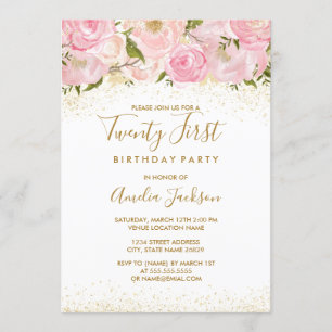 Pink Gold Sparkle Rose 21st Birthday Invitation