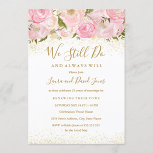 Pink Gold Sparkle Rose Wedding Vow Renewal Invitation