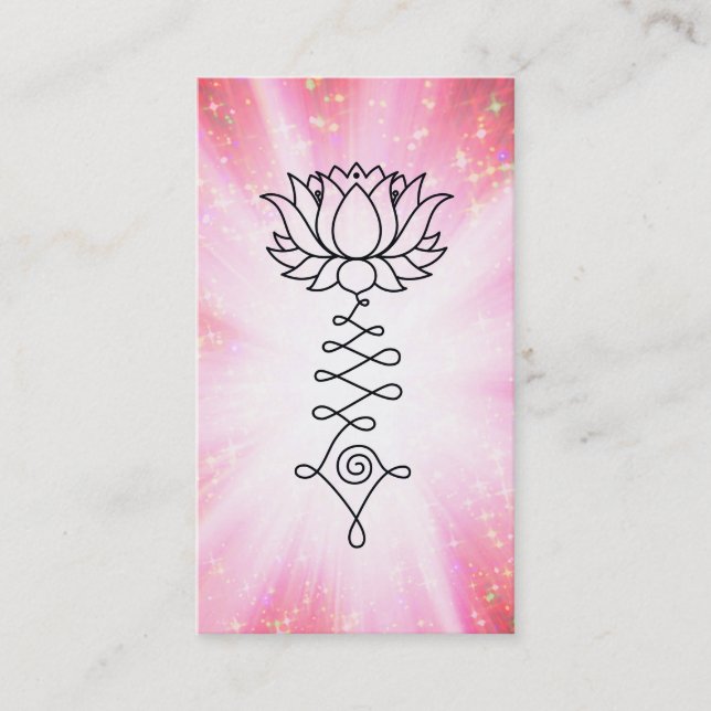 *~* Pink Gold Sparkles Lotus Reiki Healing Energy Business Card (Front)