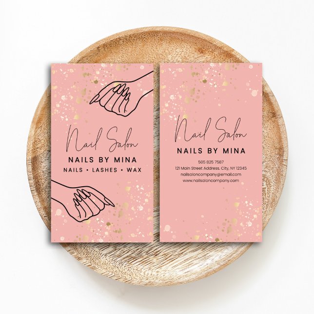 Pink & Gold Specks Hand Nail Salon Business Card (Creator Uploaded)