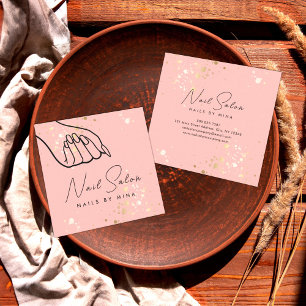 Pink Gold Specks Hand Nail Salon Square Business Card