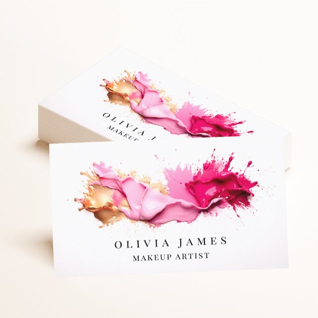 Pink Gold Splash Makeup Artist Cosmetics Beauty Bu Business Card (Creator Uploaded)