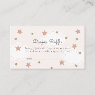 Pink Gold Stars & Clouds Diaper Raffle Ticket Enclosure Card
