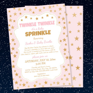 Pink Gold Stars Twinkle Baby Sprinkle 3745 Invitation