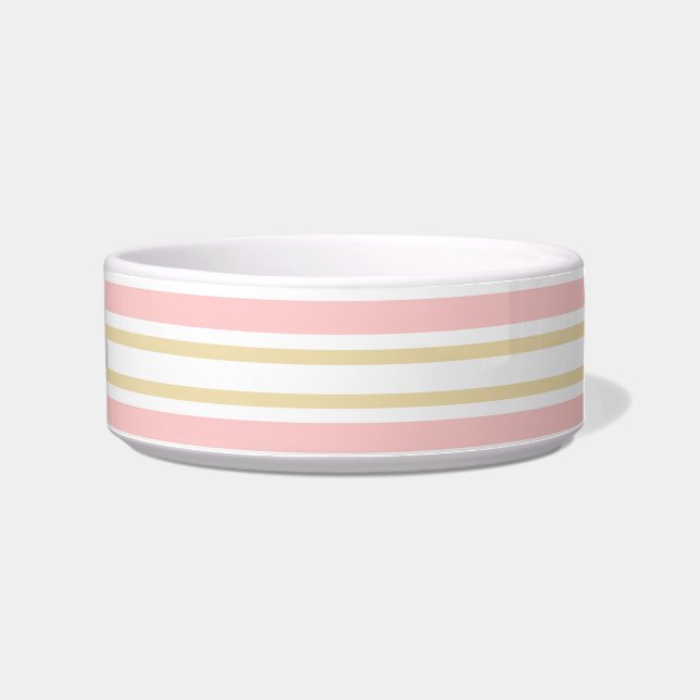 Pink & Gold Stripe Personalised Pet Food Bowl (Right)