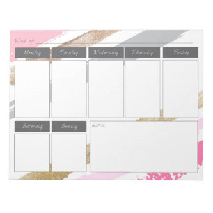 Pink & Gold Striped Paint Weekly Pattern Notepad