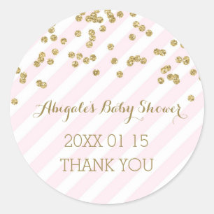 Pink Gold Stripes Baby Shower Favour Sticker