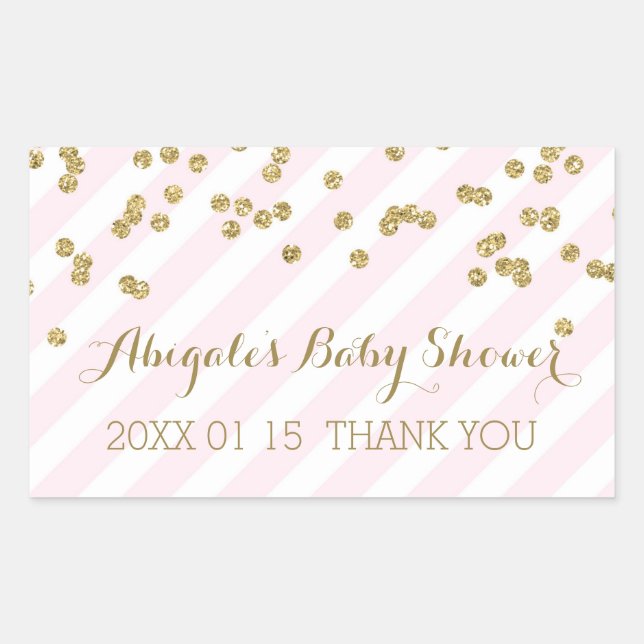 Pink Gold Stripes Baby Shower Favour Sticker (Front)