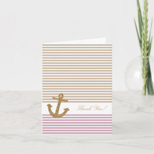 Pink Gold Stripes Glitter Anchor thank you Card